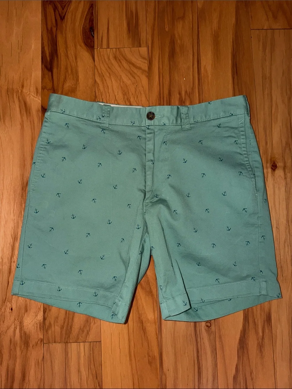 J.Crew Men's Anchor-Print Mint/Sage Green Chino Shorts Size 31